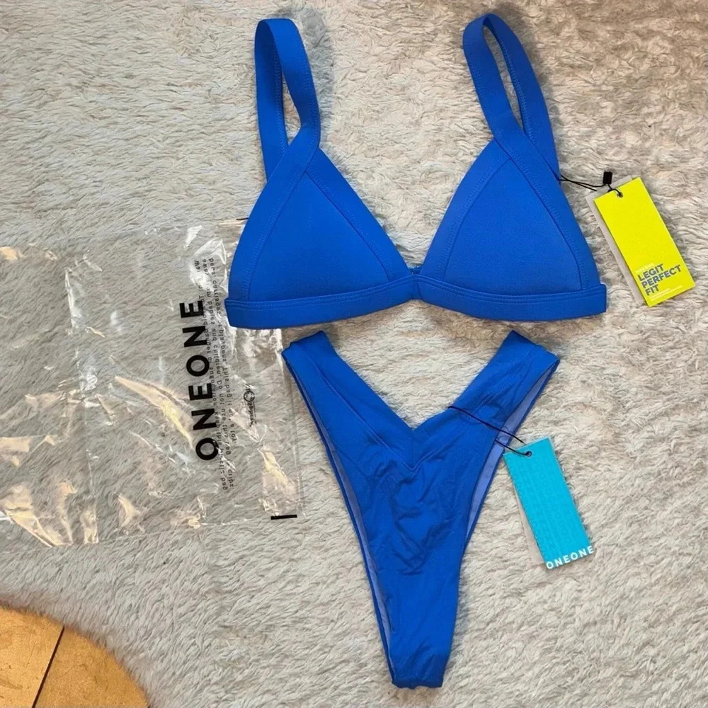 NWT OneOne Swimwear Bikini Set Electric Blue New Jesse Kameron Cheeky Royal Soft - Picture 4 of 5